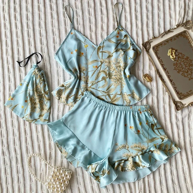 Satin Cami & Ruffle Shorts Pajama Set