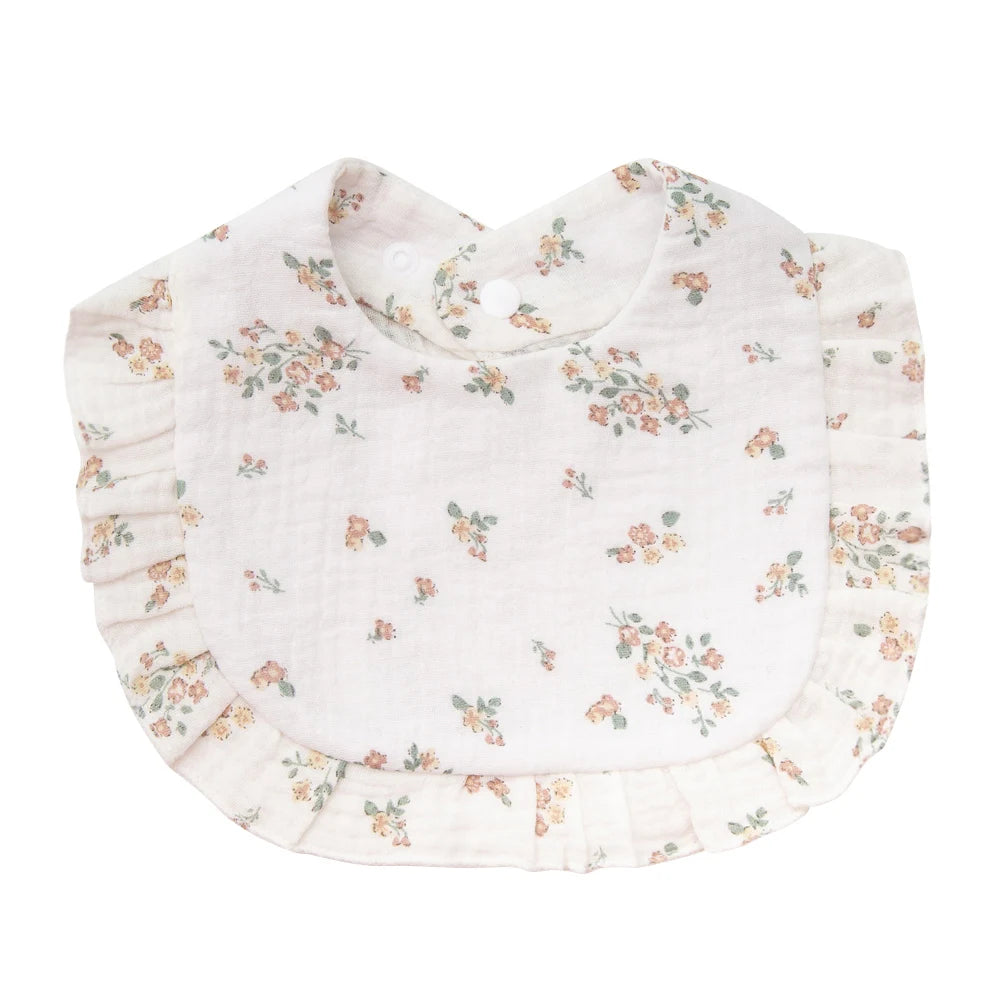 Ruffle Muslin Flower Bib