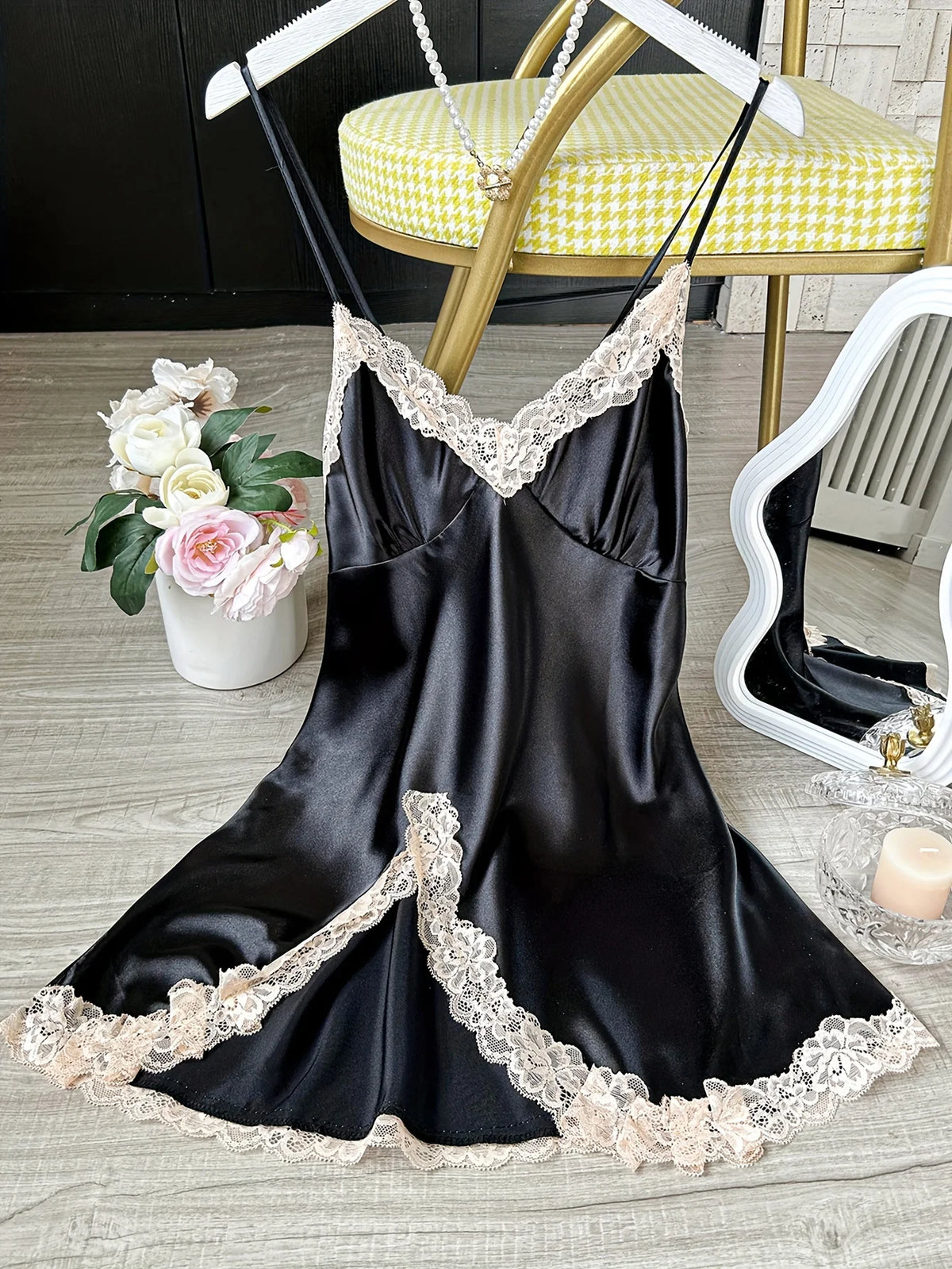 Satin Lace-Trim Chemise