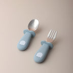 Panda Stainless Steel Baby Spoon & Fork Set in Blue – baby feeding set