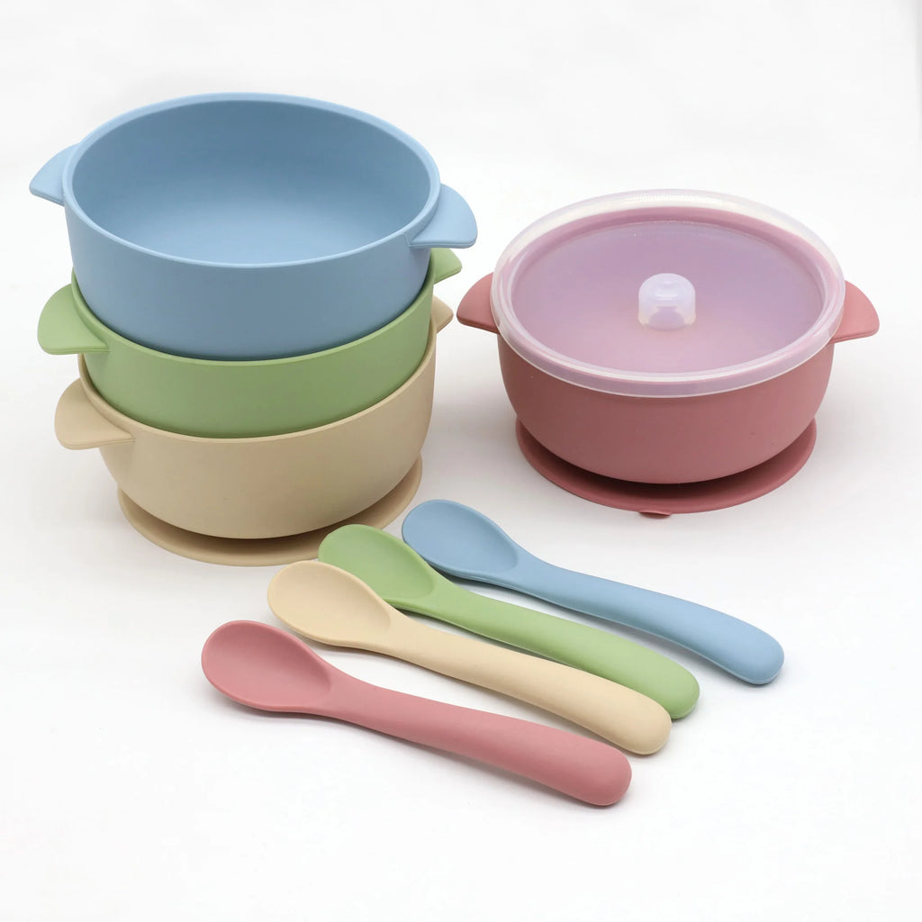 Suction Silicone Bowl Set with Lid & Spoon – suction bowl