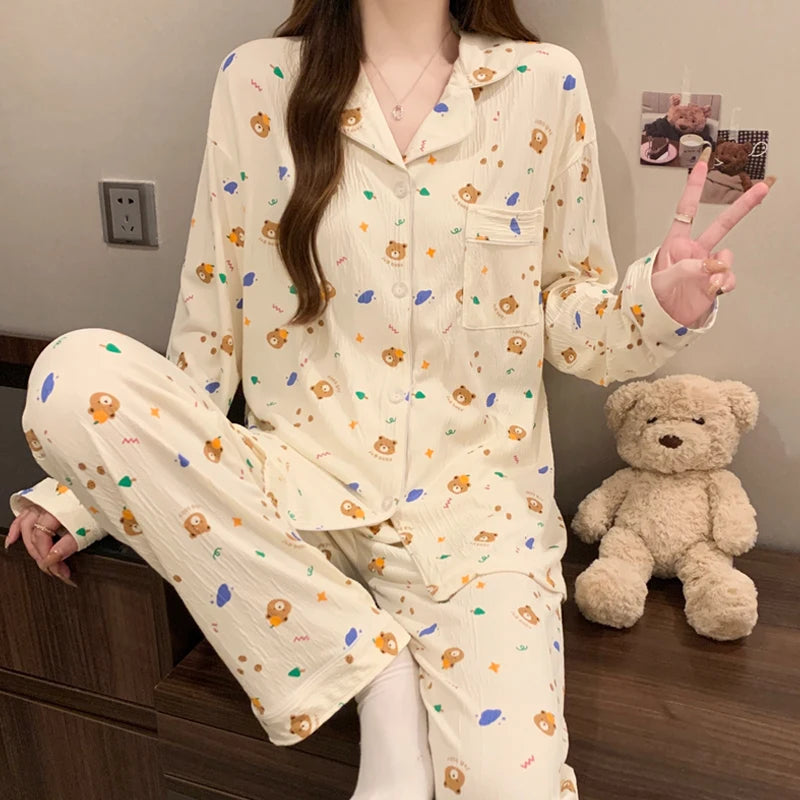 Bow-Tie Long-Sleeve Pajama Set