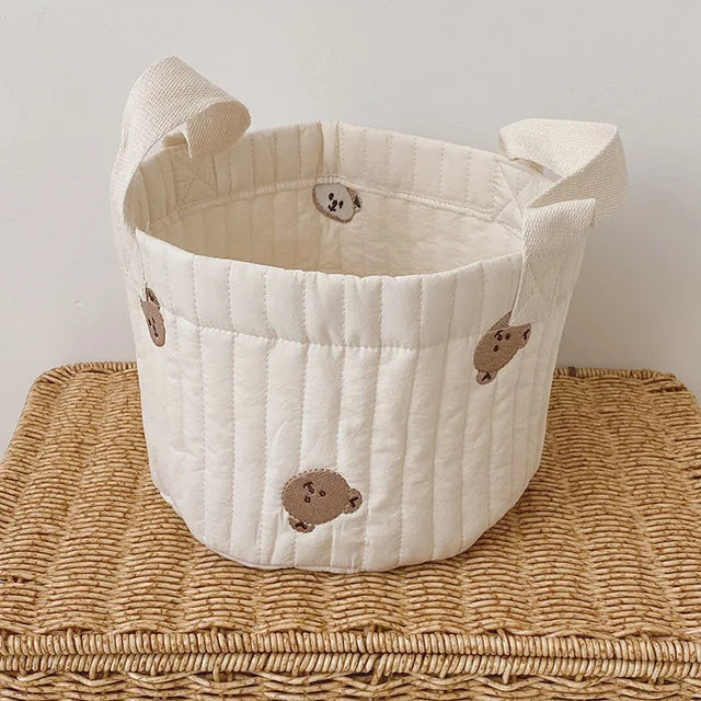 Quilted Bear Embroidered Nursery Caddy Basket