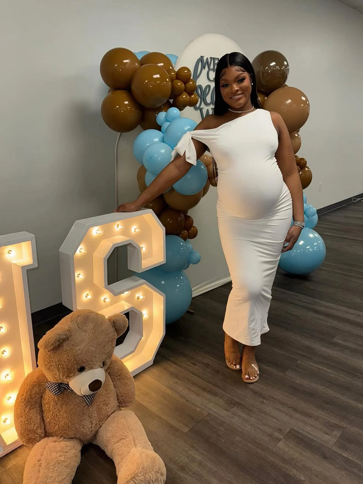 Asymmetric Tie-Neck Bodycon Maternity Evening Dress
