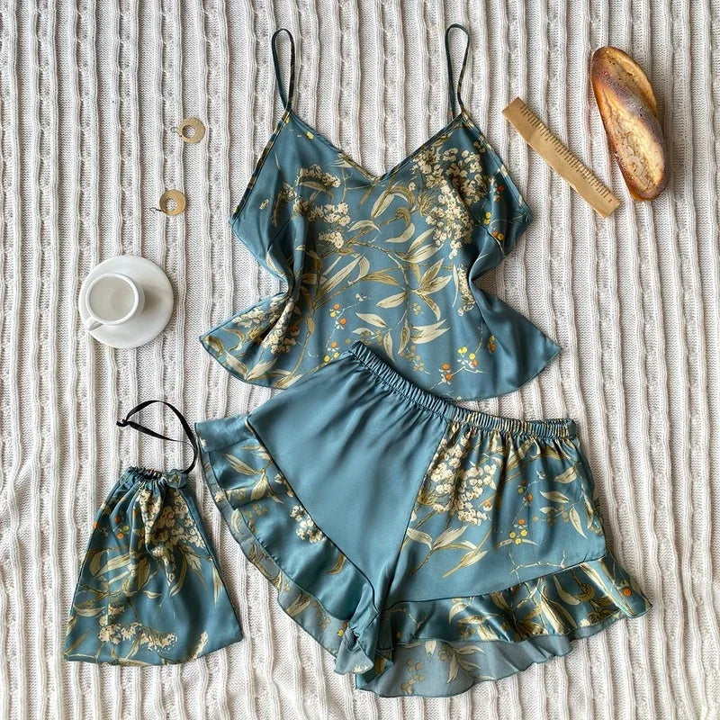 Satin Cami & Ruffle Shorts Pajama Set