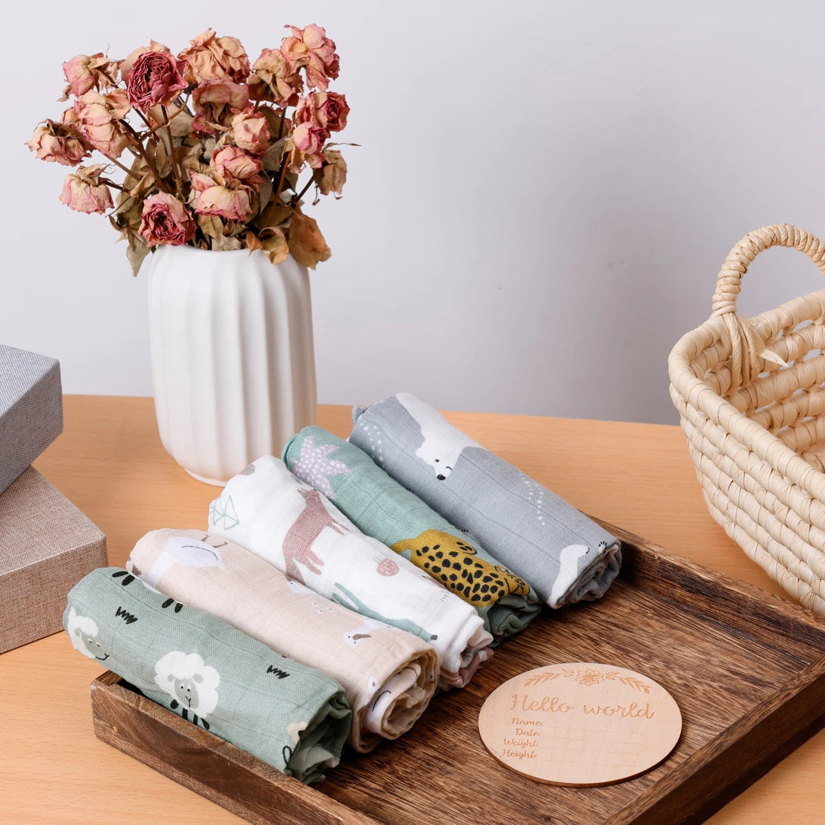 5pc Muslin Burp Cloth Set