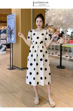 Polka Dot Short-Sleeve Maternity Dress – pregnancy dress