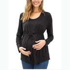Lace-Up Faux Two-Piece Long-Sleeve Nursing Top