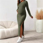 Long Sleeve Side-Split Knit Maternity Dress