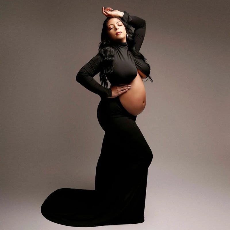 Turtleneck Cut-Out Bump Maternity Photoshoot Gown