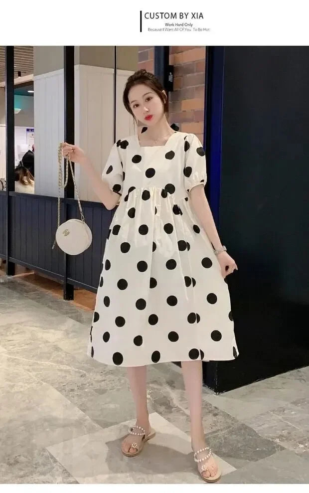 Polka Dot Short-Sleeve Maternity Dress – maternity clothes