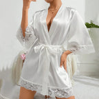 Satin Lace-Trim Robe