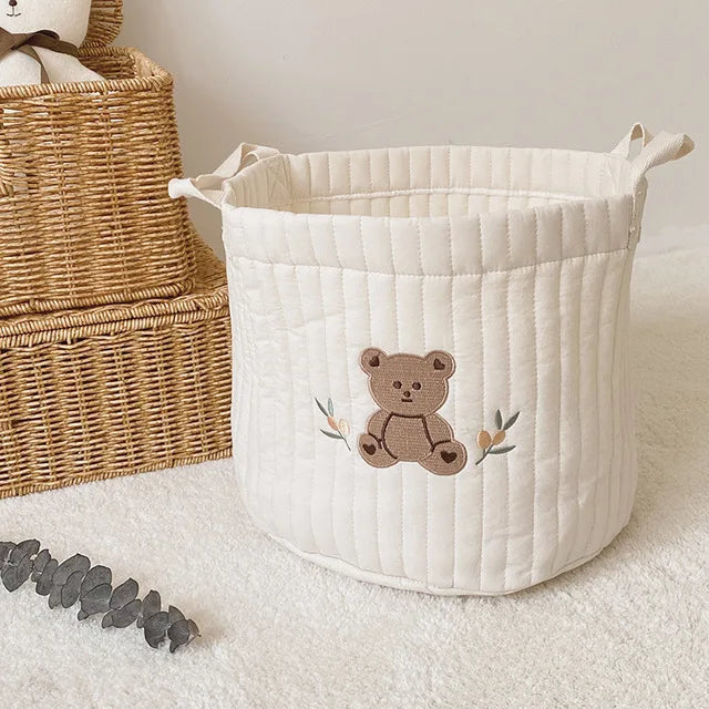 Quilted Bear Embroidered Nursery Caddy Basket