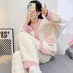 Coral Velvet Cardigan Pajama Set