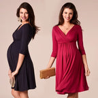 Surplice Wrap-Front 3/4-Sleeve Maternity & Nursing Dress