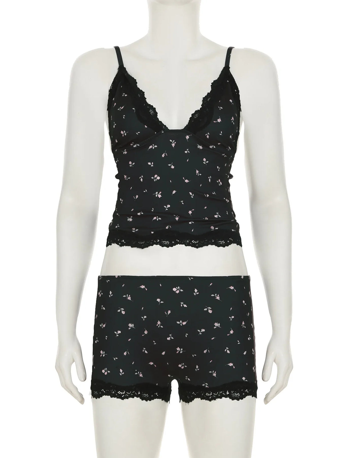 Lace Cami Heart Shorts Set
