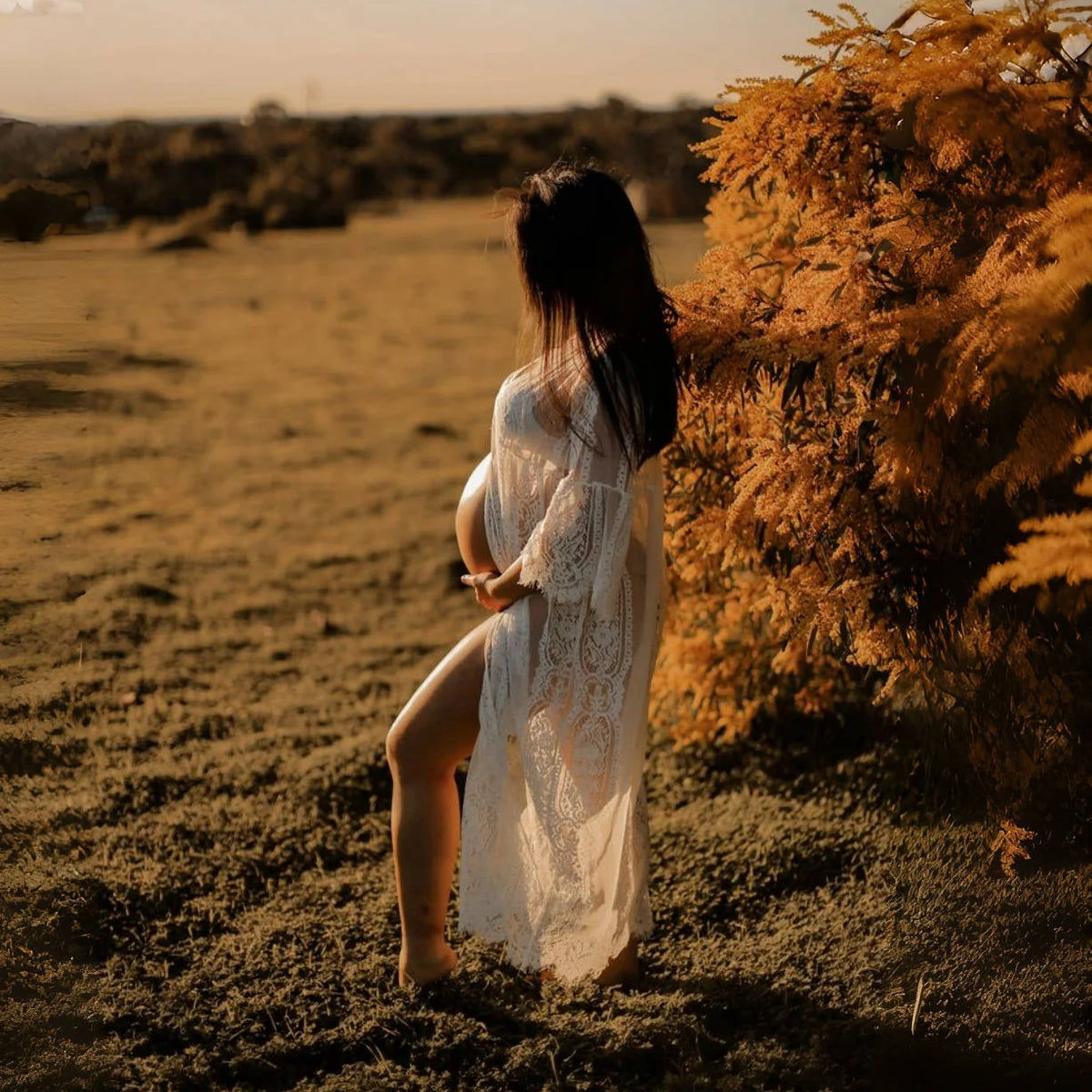 White Lace Maternity Photoshoot Maxi Dress