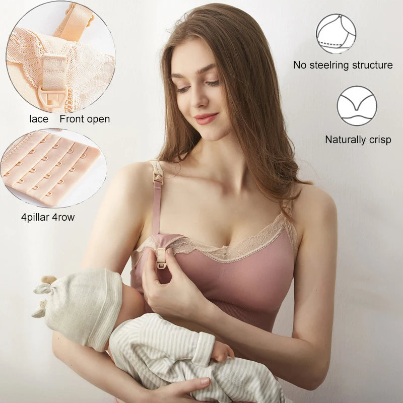 Lace-Trim Front-Open Nursing Bra, view 1