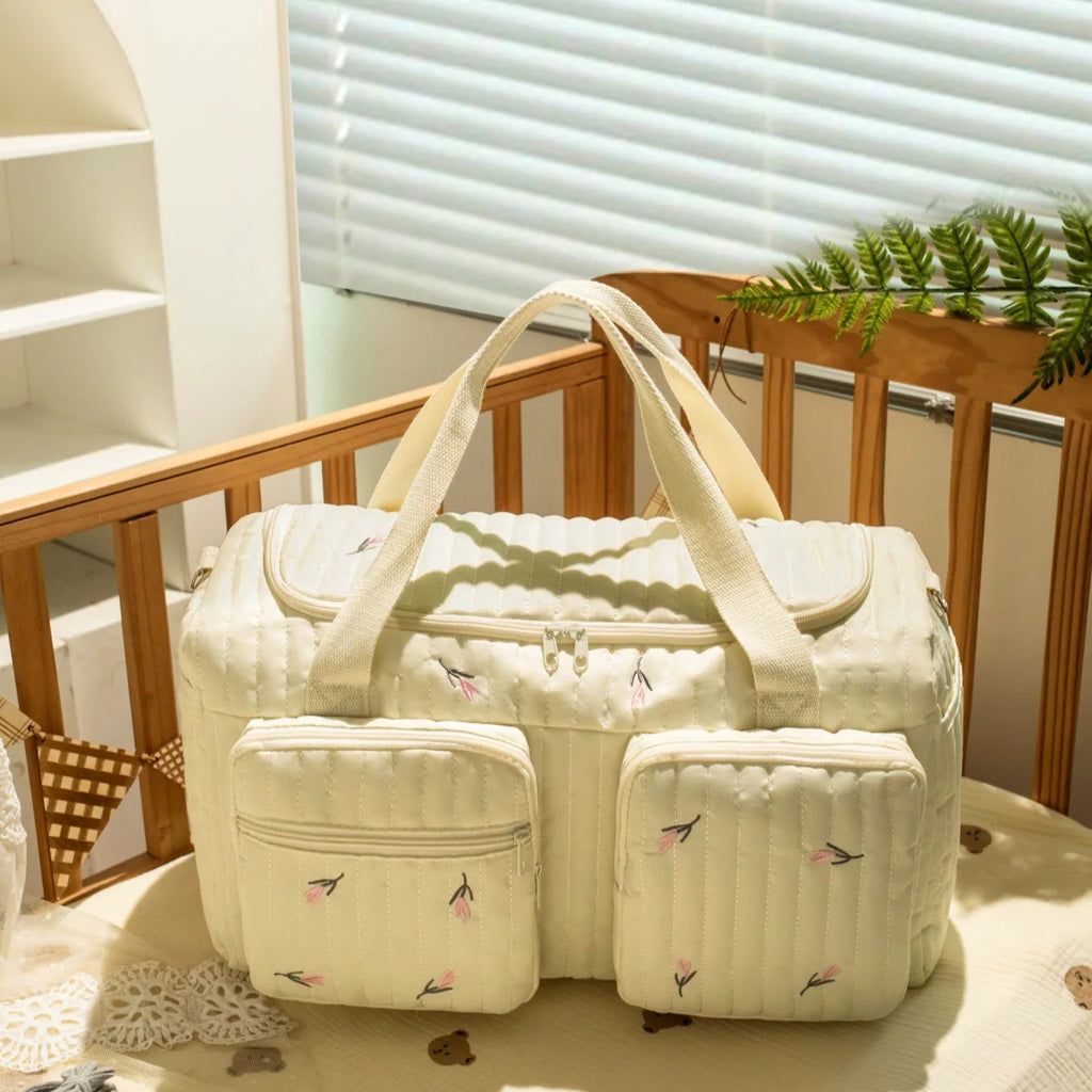Quilted Cotton Mommy Tote with Bear Pockets – mom bag