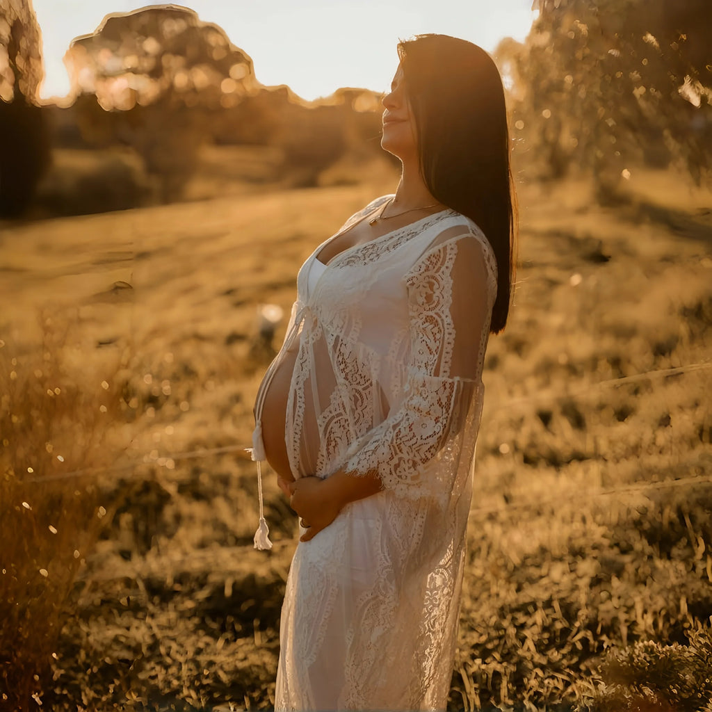 White Lace Maternity Photoshoot Maxi Dress