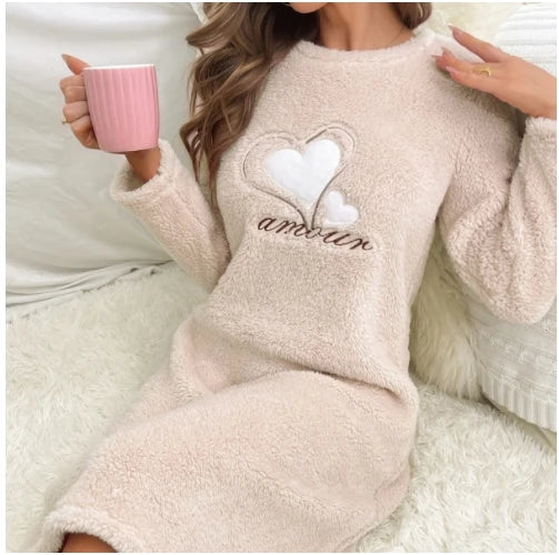 Heart Print Fuzzy Fleece Nightgown