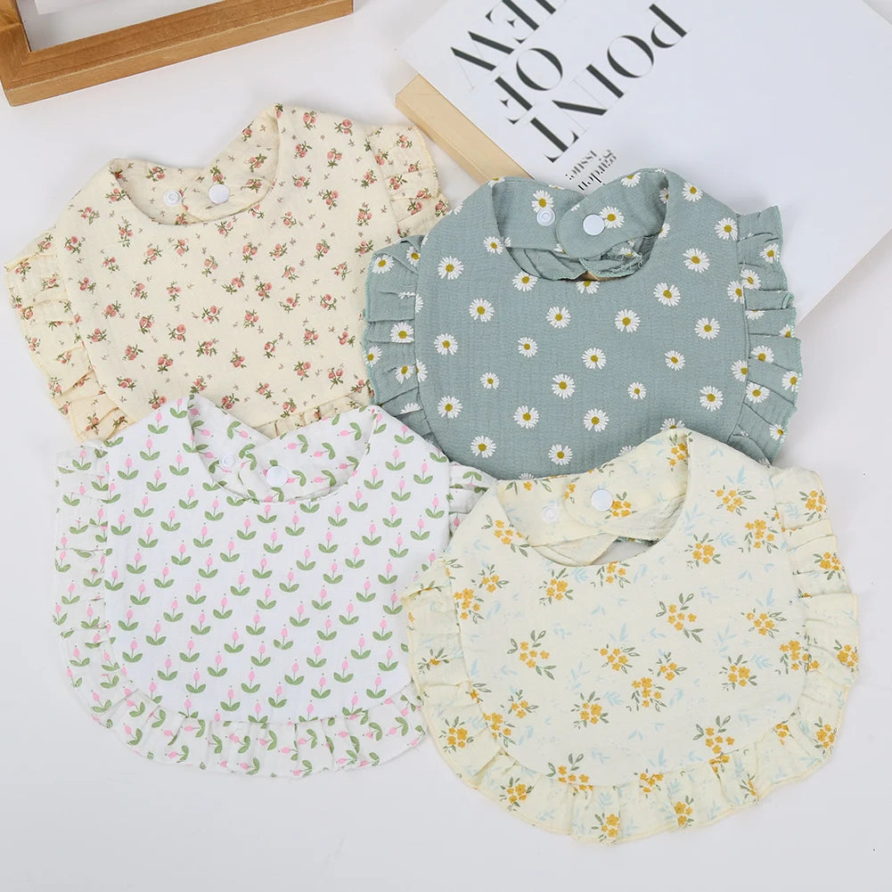 Ruffle Muslin Flower Bib