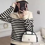 Striped Collared Long-Sleeve Nursing Top – postpartum top