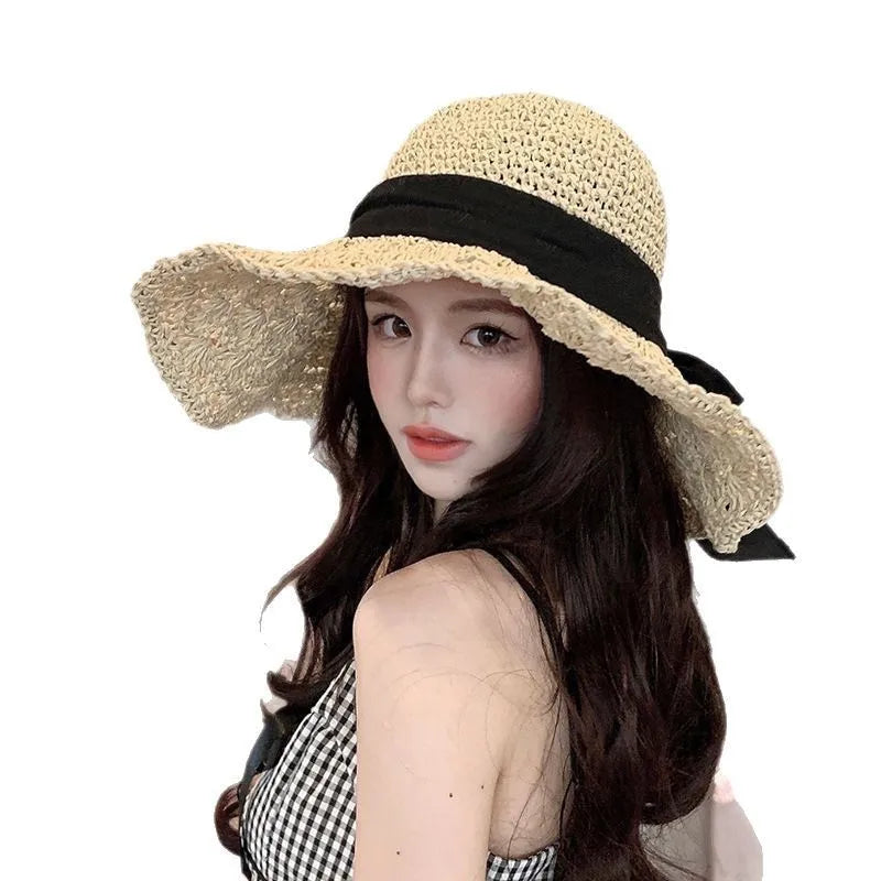 Wide Brim Straw Sun Hat with Bow