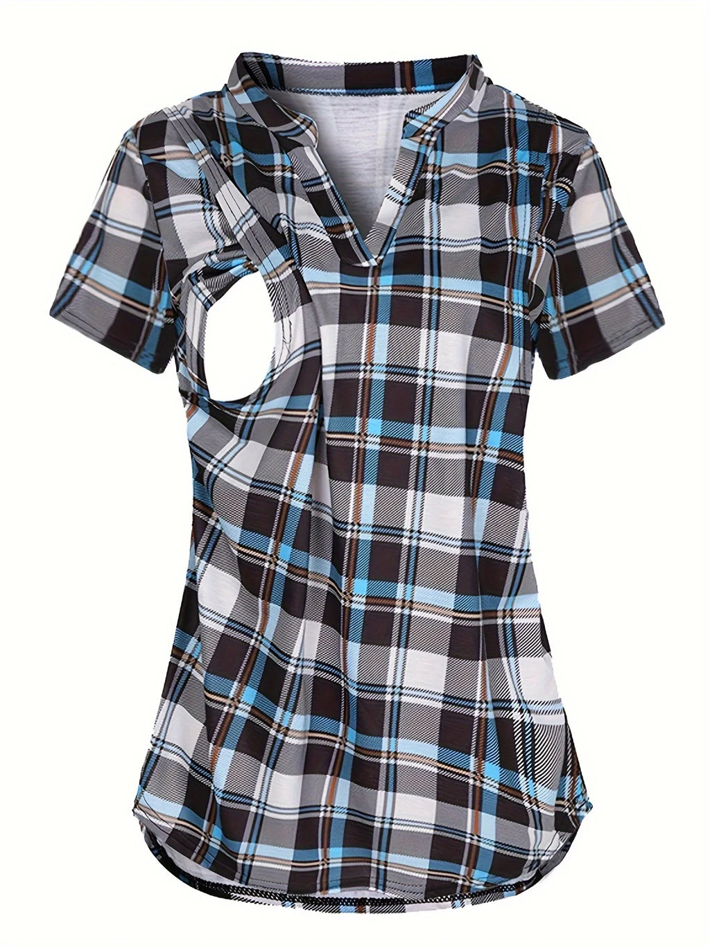 V-Neck Plaid Short-Sleeve Nursing Tee
