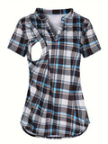 V-Neck Plaid Short-Sleeve Nursing Tee