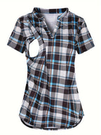 V-Neck Plaid Short-Sleeve Nursing Tee
