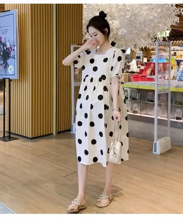 Polka Dot Short-Sleeve Maternity Dress – maternity clothes