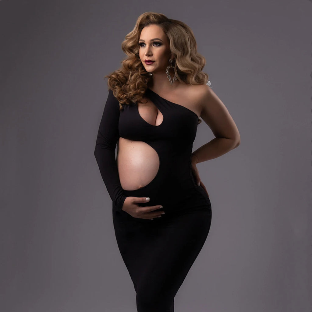 One-Shoulder Cut-Out Maternity Photoshoot Gown – baby shower dress