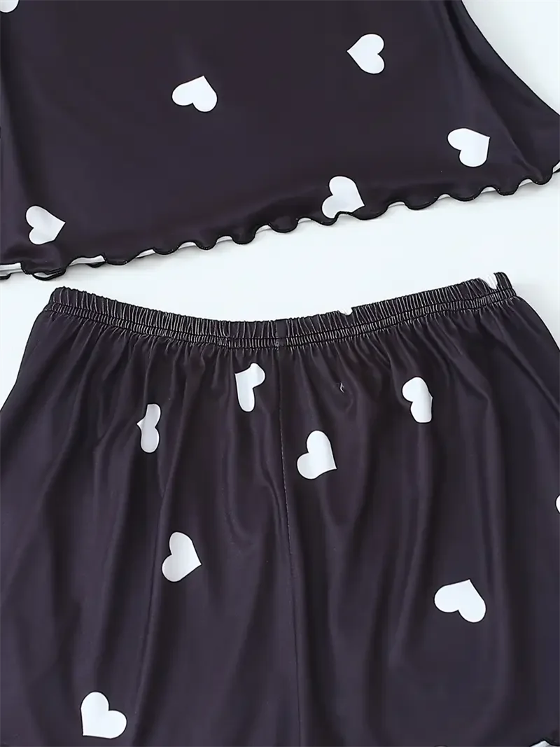 Heart Print Cami & Shorts Pajama Set – women's sleepwear