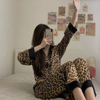 Leopard Print Long-Sleeve Pajama Set – pajamas for women