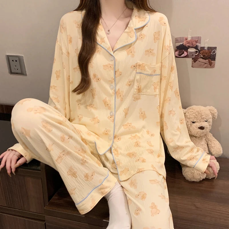Bow-Tie Long-Sleeve Pajama Set