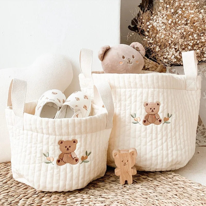 Quilted Bear Embroidered Nursery Caddy Basket