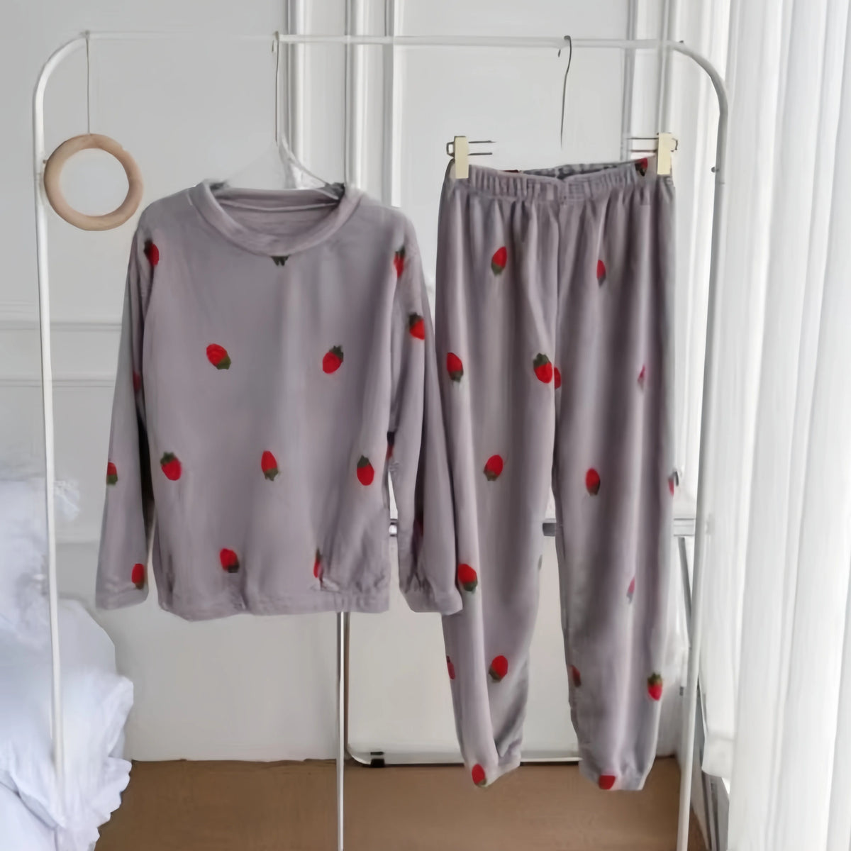 Cartoon Print Flannel Pajama Set