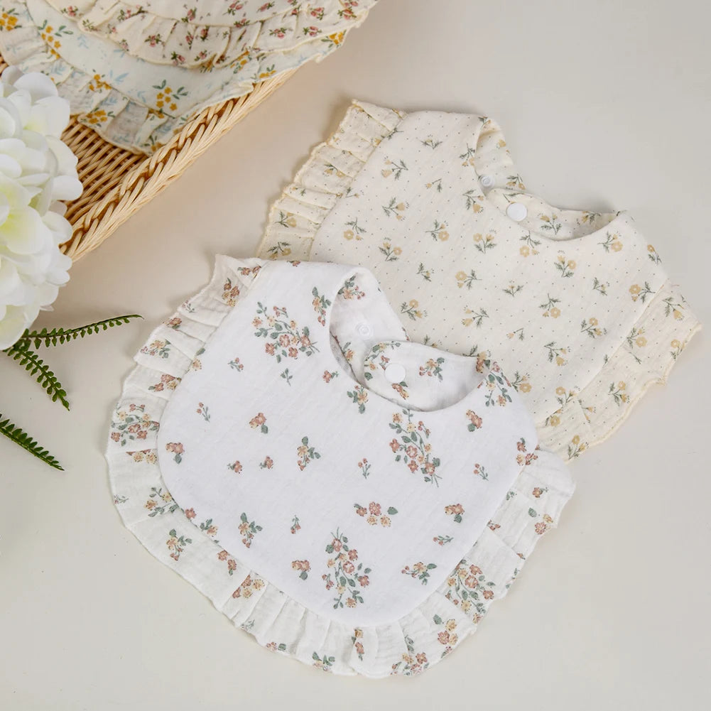 Ruffle Muslin Flower Bib