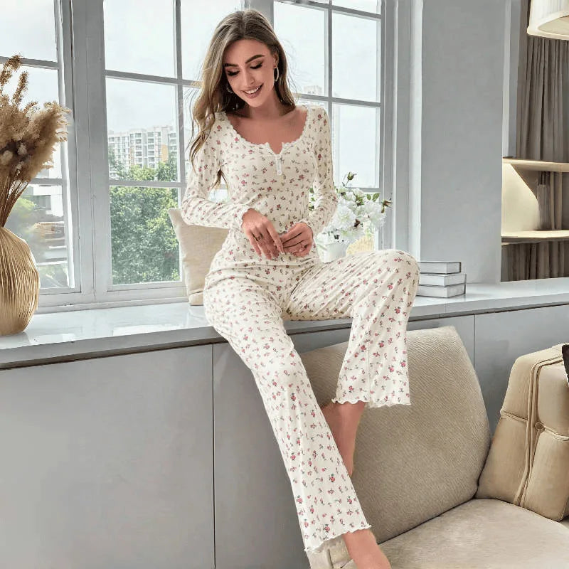 Floral Lettuce-Trim Pajama Set