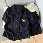 Embroidered Plaid Short Pajama Set