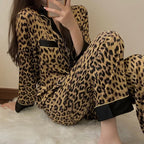 Leopard Print Long-Sleeve Pajama Set – women's sleepwear