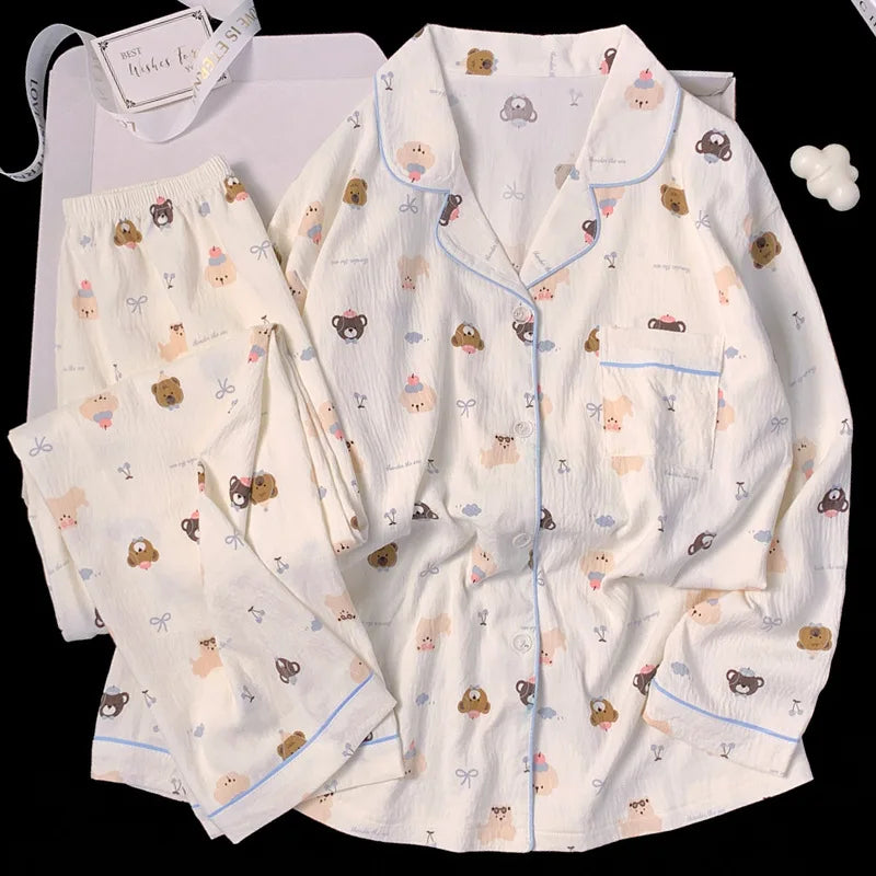 Cartoon Bear Maternity Nursing Pajama Set