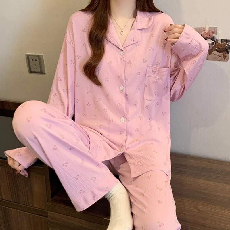 Bow-Tie Long-Sleeve Pajama Set