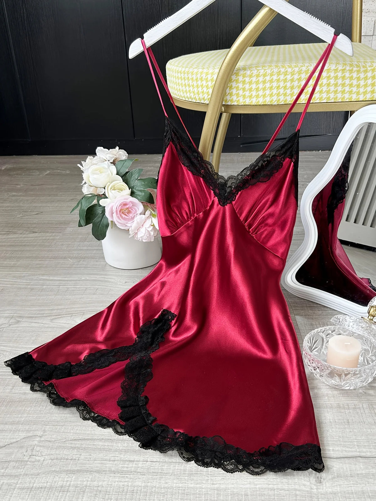 Satin Lace-Trim Chemise