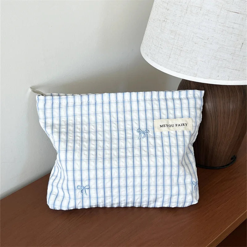 Embroidered Bow Gingham Mommy Pouch