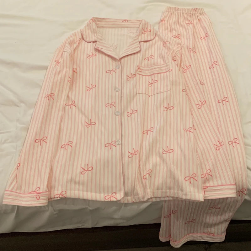 Bow-Tie Long-Sleeve Pajama Set