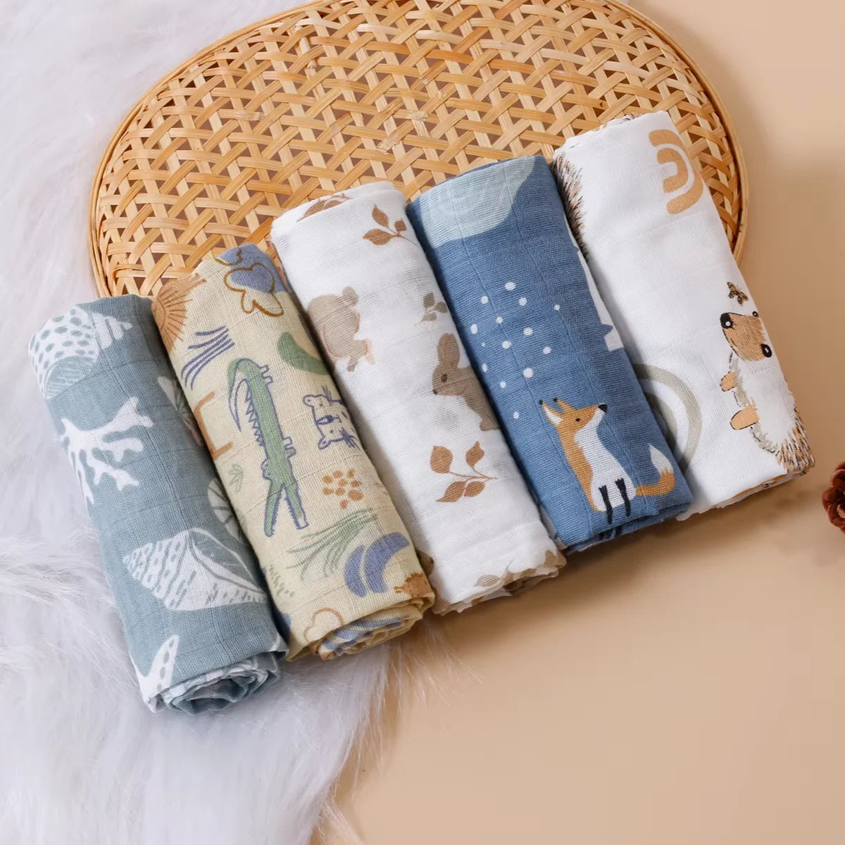 5pc Muslin Burp Cloth Set
