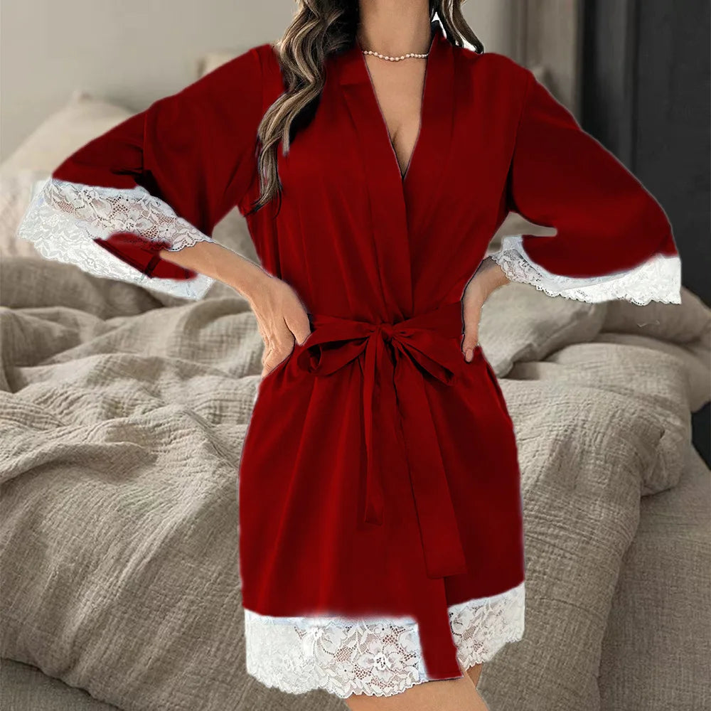 Satin Lace-Trim Robe