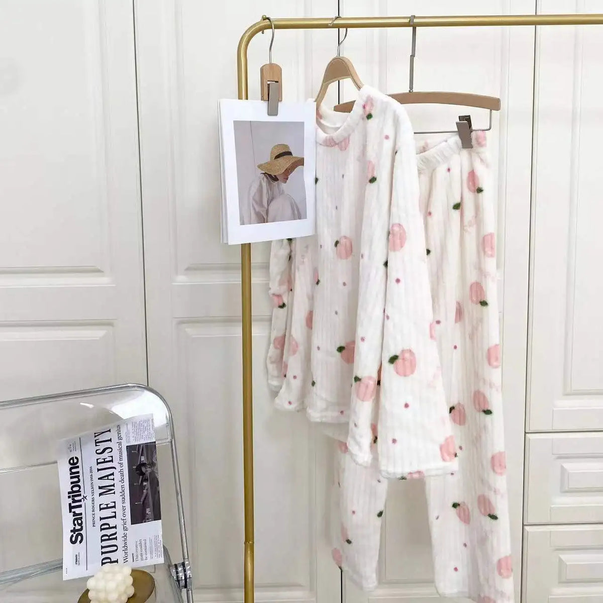 Cartoon Print Flannel Pajama Set